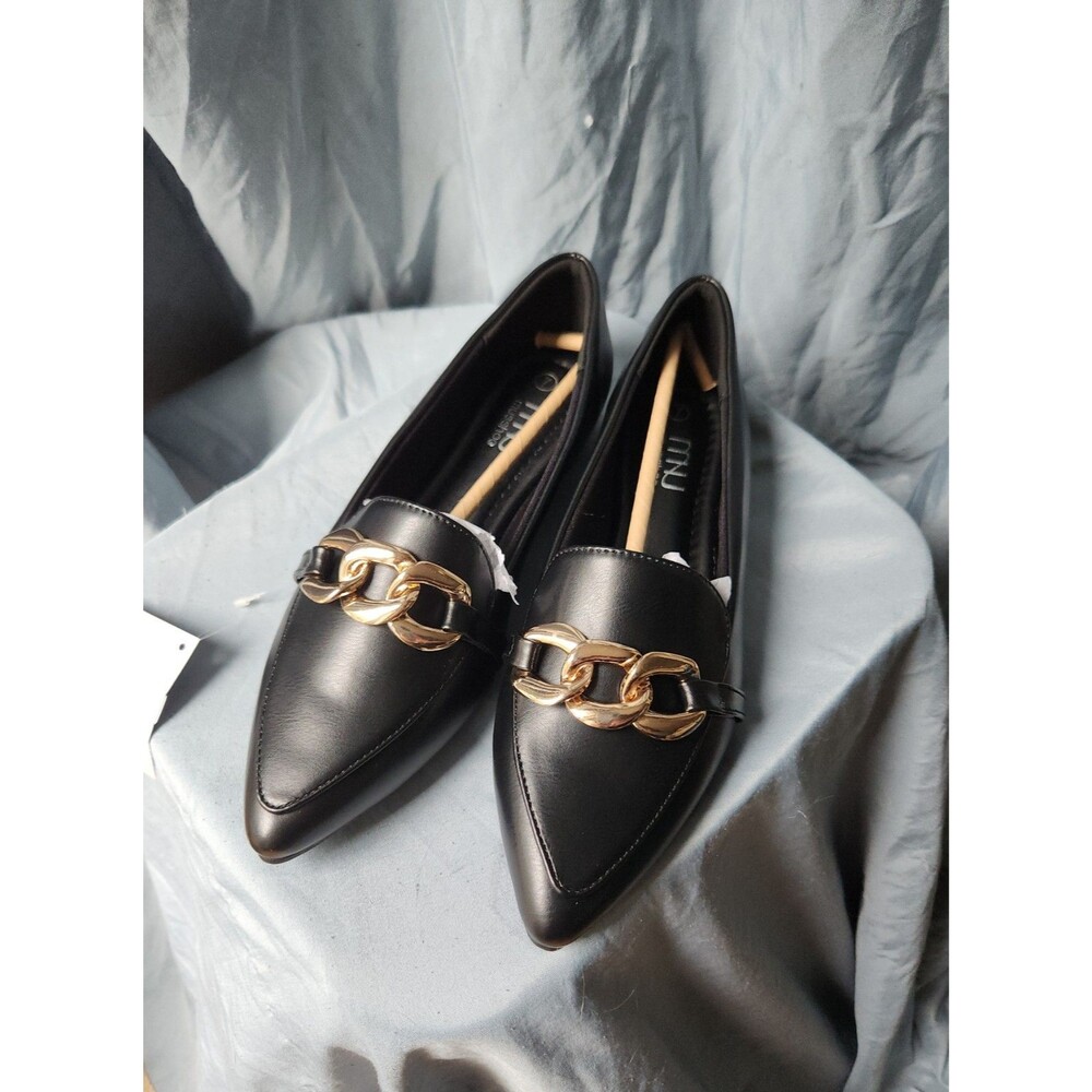 Musshoe Black Gold Chain Pointed Toe Loafer Women’s Size 7 New